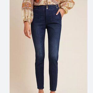Anthropologie Pilcro Pin‎ Tuck Sailor Button High Rise Skinny Jeans Dark Wash 27